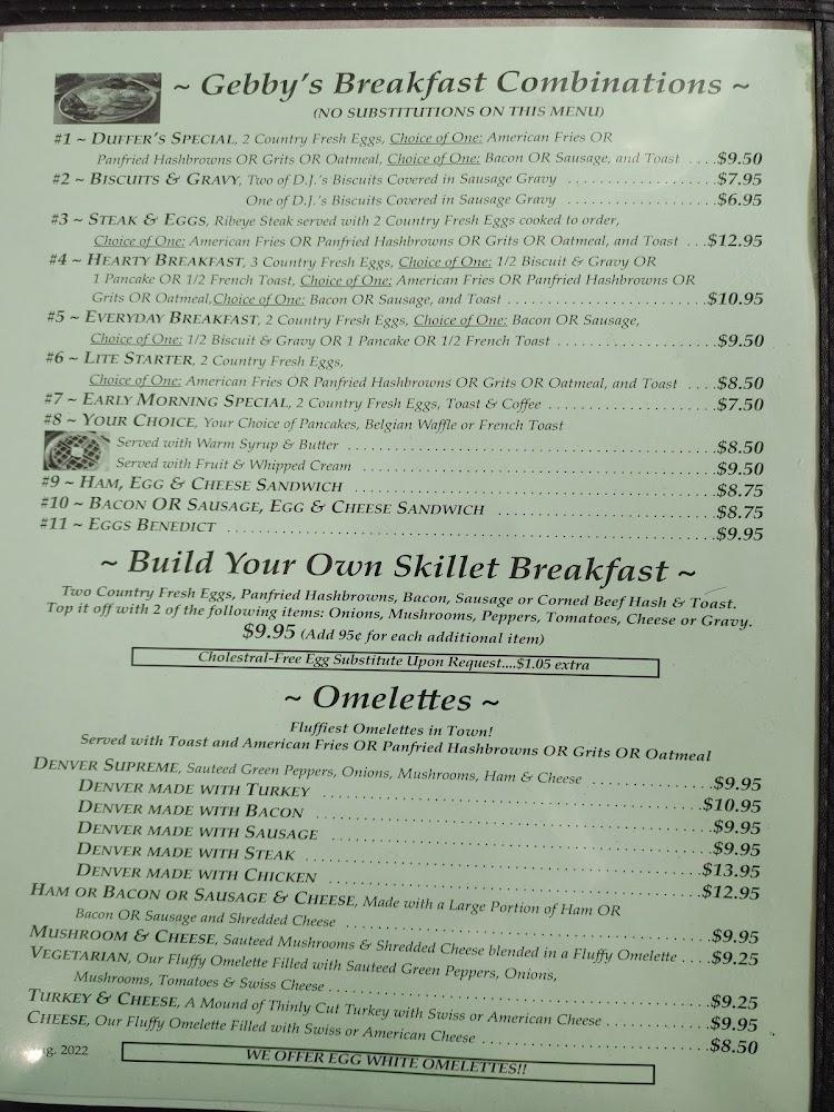 Gebby's Family Restaurant Menu image 1