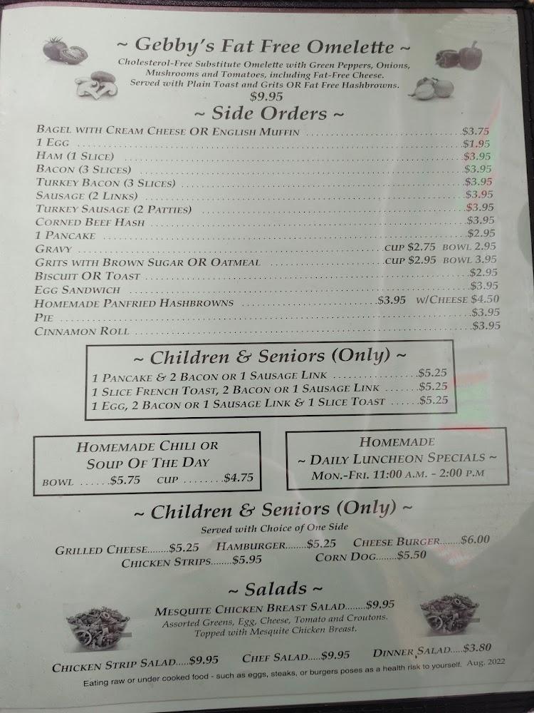 Gebby's Family Restaurant Menu image 2