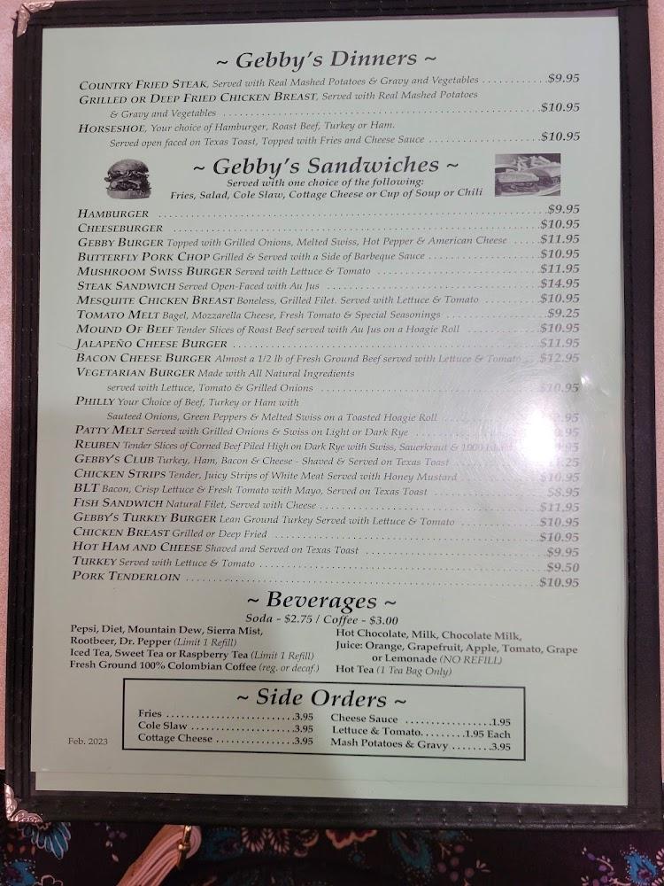 Gebby's Family Restaurant Menu image 3