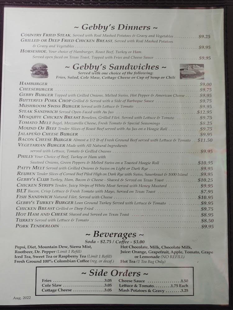 Gebby's Family Restaurant Menu image 4